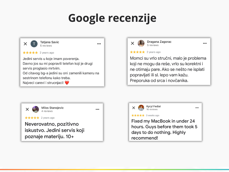 recenzije korisnika sa Google-a za servis iphone uredjaja u Novom Sadu